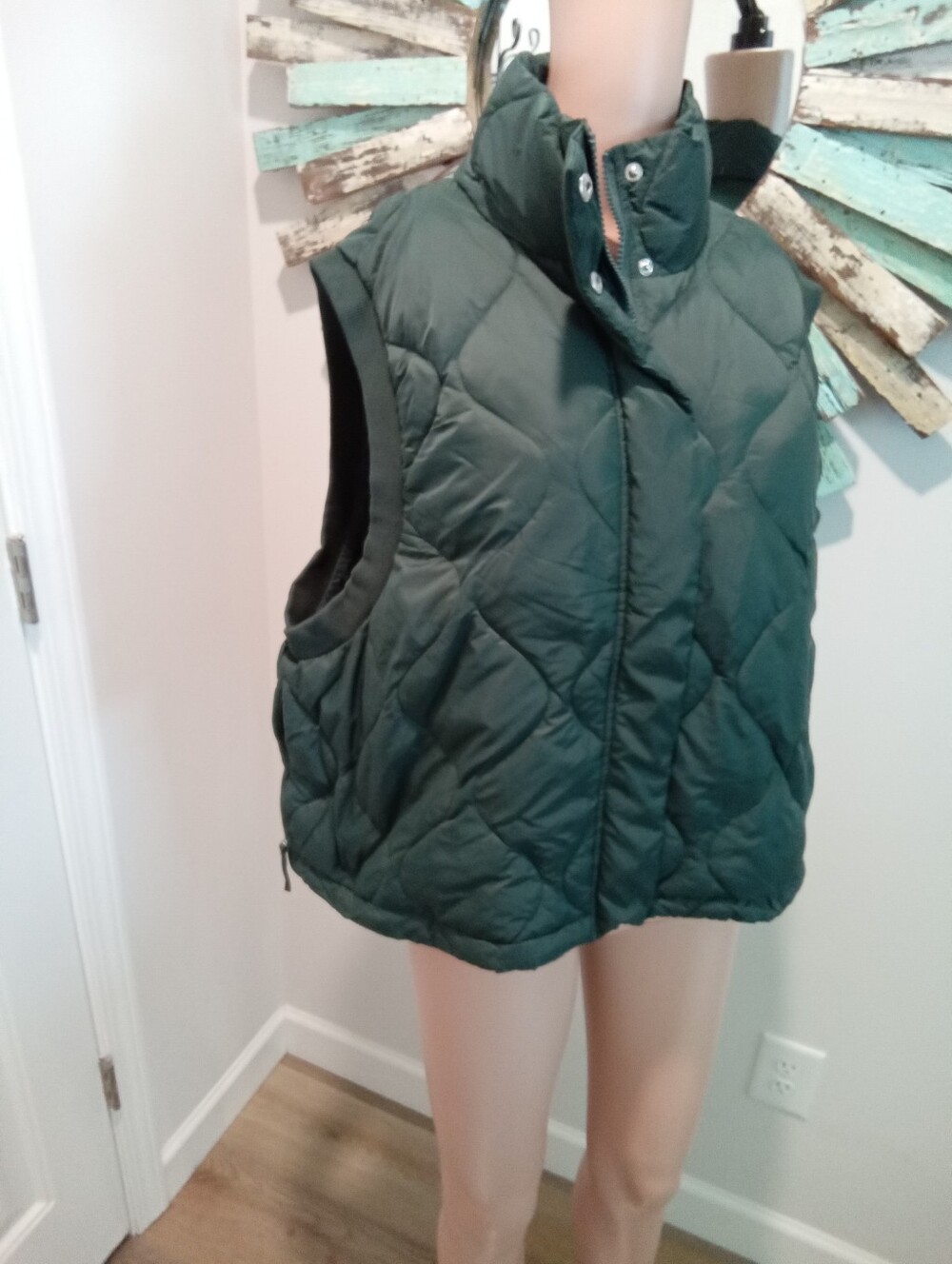 FLX PlusSz XXL Hunter Green Quilted Puffer Vest P2P25" Fall Fashion Winter Layer - Picture 4 of 15